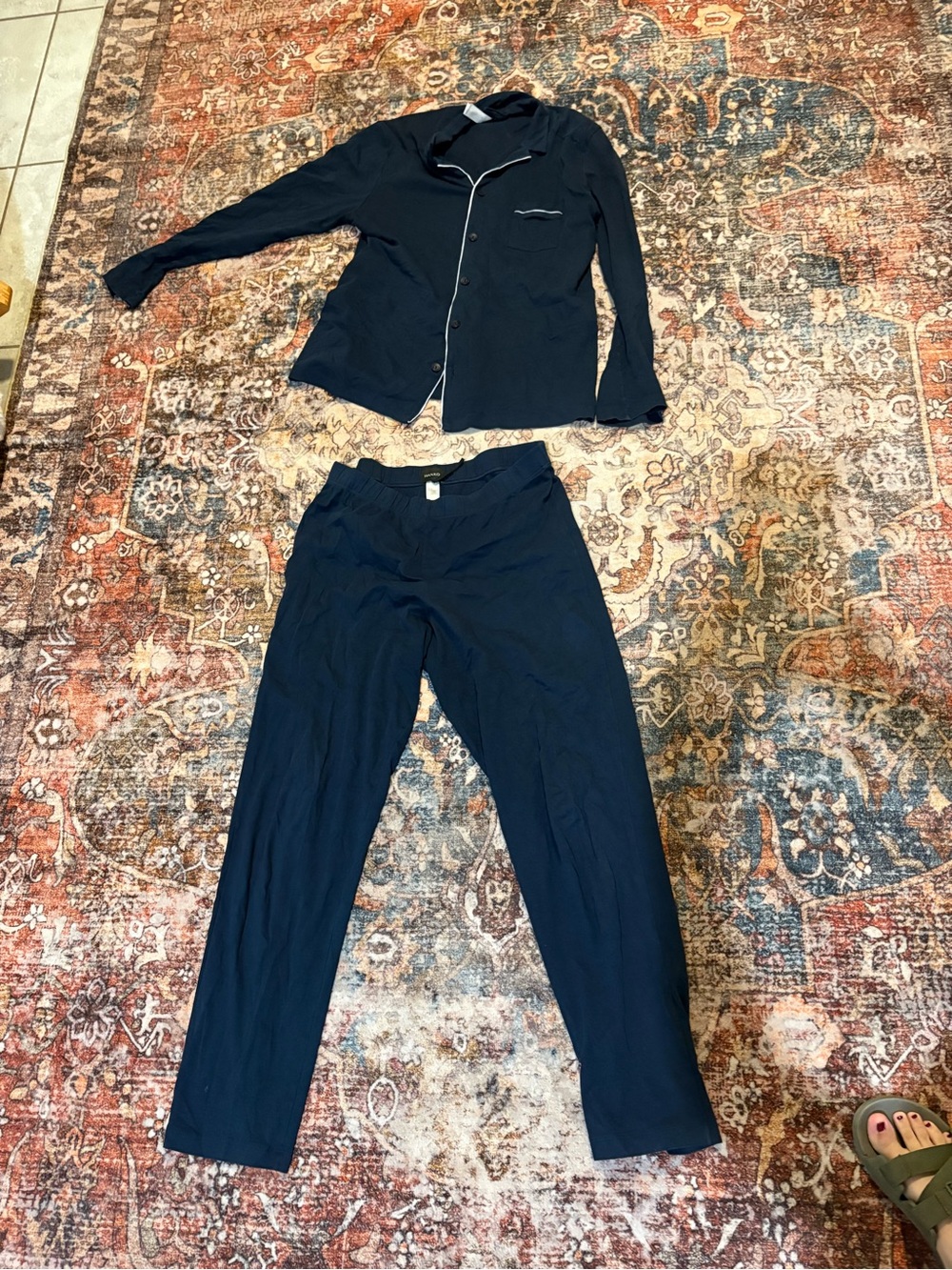 Hanro Large Navy Cotton Deluxe Pajama Set